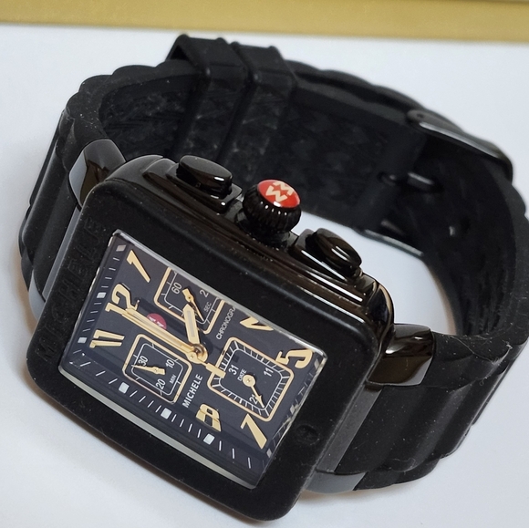 Michele Park 33mm Black Jelly Bean Cronograph Watch